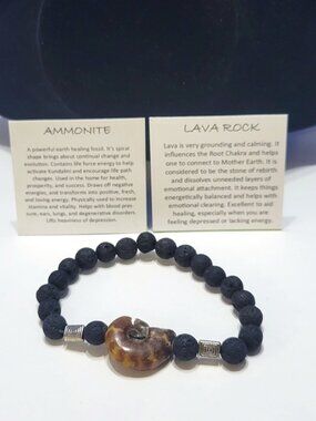 Vintage Ammonite Sea Shell Black Lava Rock Bracelet